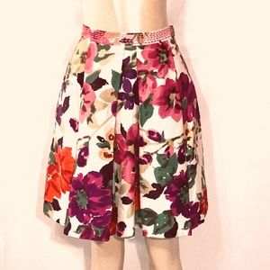 ANTHROPOLOGIE YOANA BARASCHI FLORAL COTTON PLEATED FULL SKIRT SIZE 8